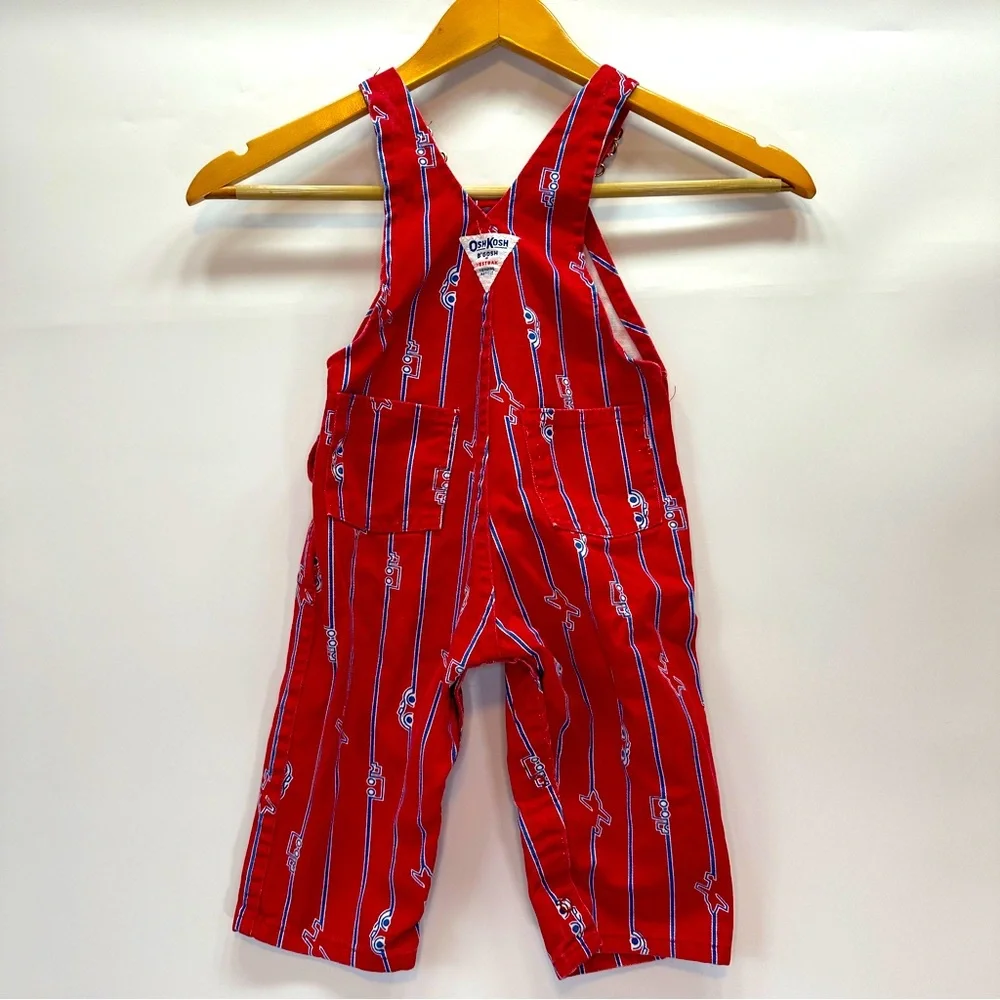 VTG Oshkosh B’Gosh Red White Blue Cars Boys Overalls 24M Made‎ in USA Vestbak